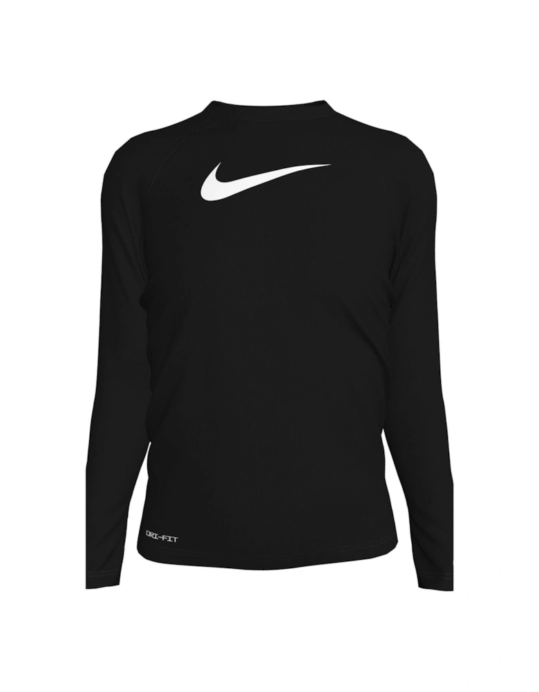 Girls Swoosh Long Sleeve Hydroguard T Shirt - Black
