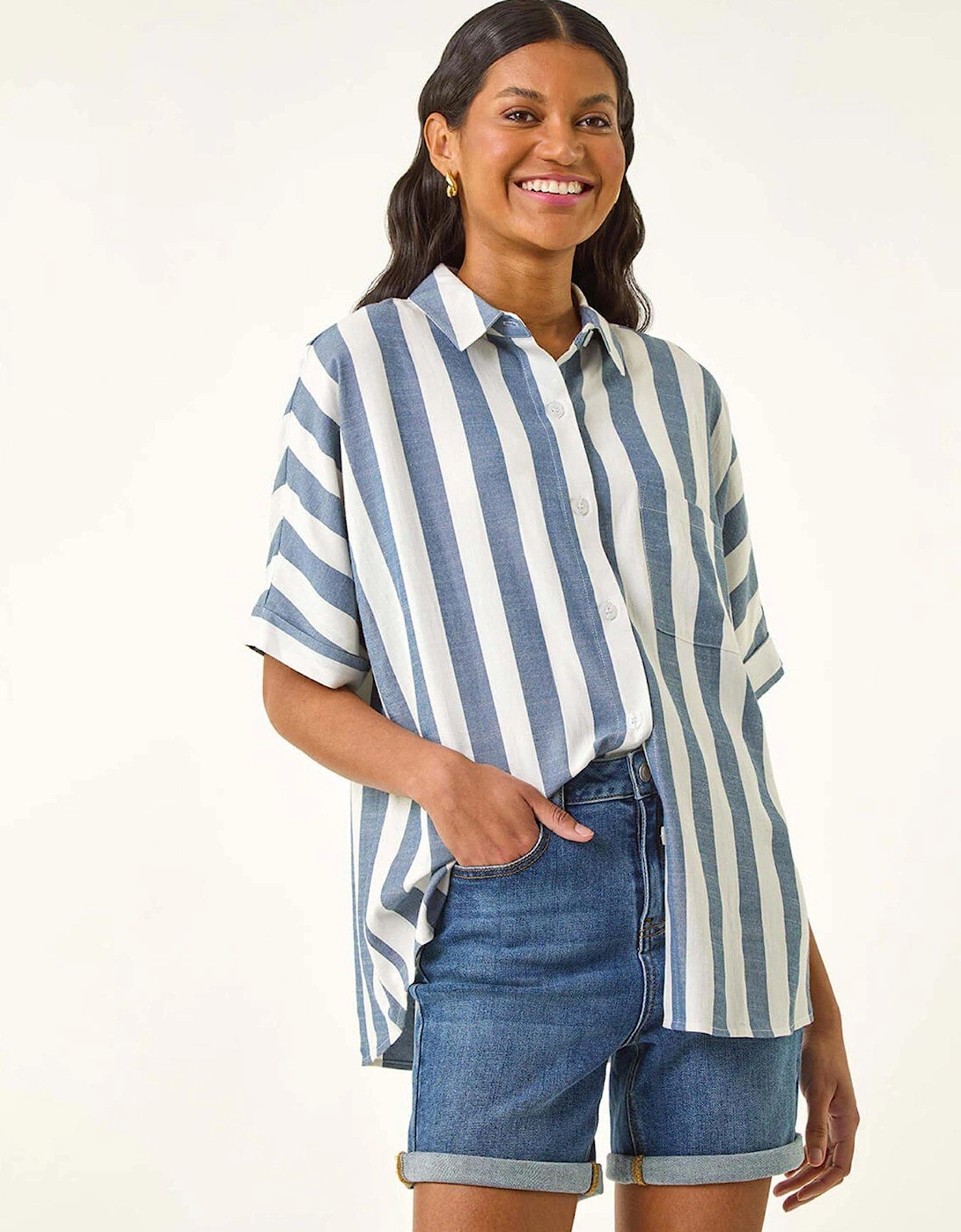 Stripe Print Button Detail Shirt - Light Blue, 2 of 1