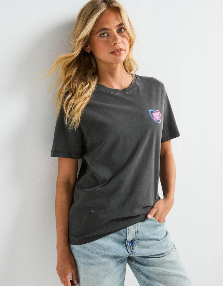 Neon Graphic Print Short Sleeve T-Shirt - Black