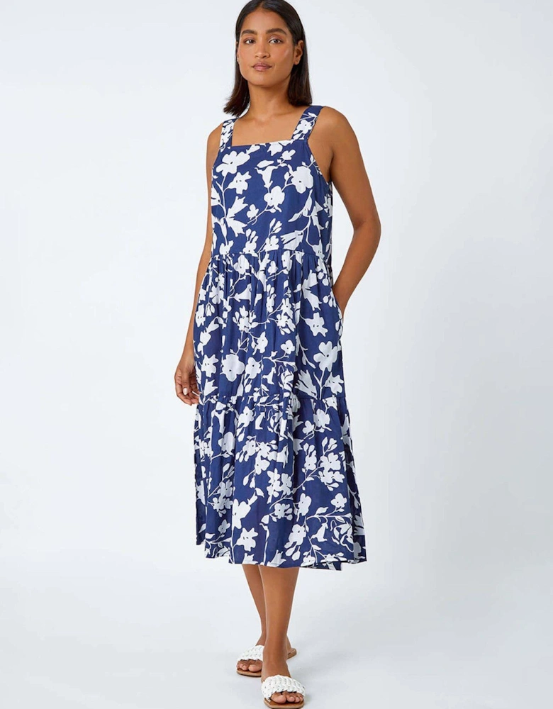 Sleeveless Cotton Floral Midi Dress