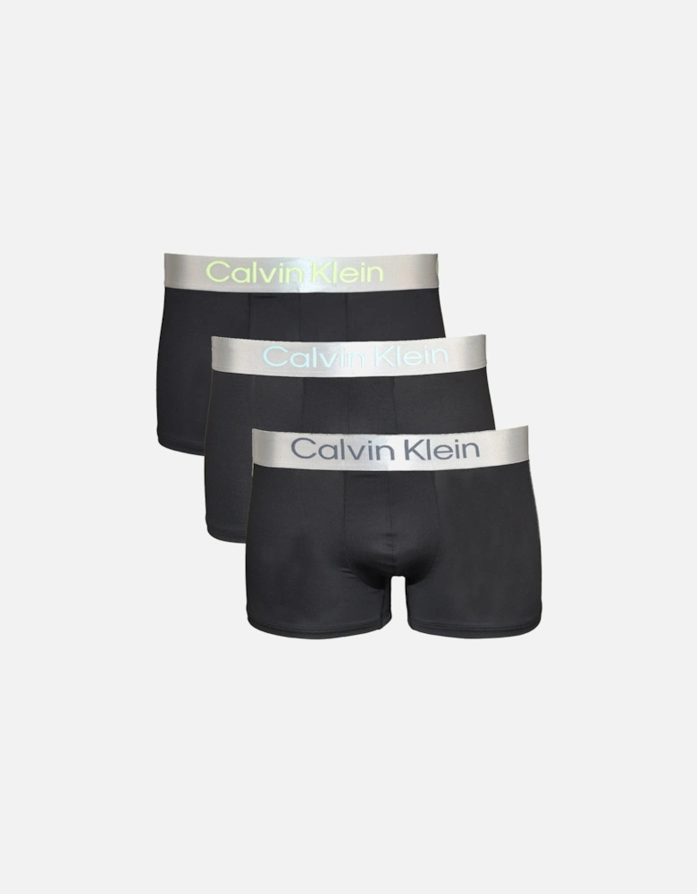 3-Pack Microfiber Boxer Trunks, Black with Coloured Waistbands