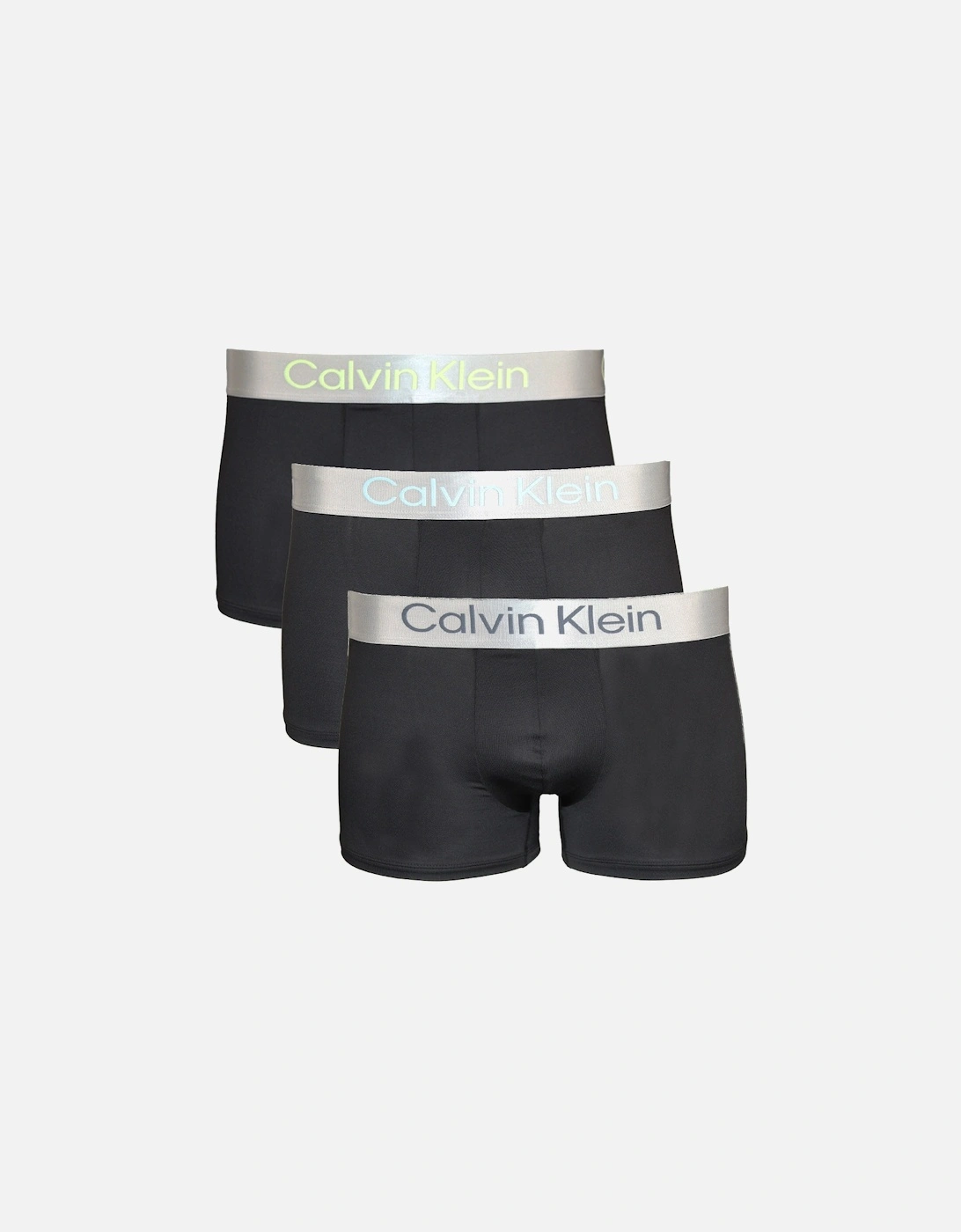 3-Pack Microfiber Boxer Trunks, Black with Coloured Waistbands, 3 of 2