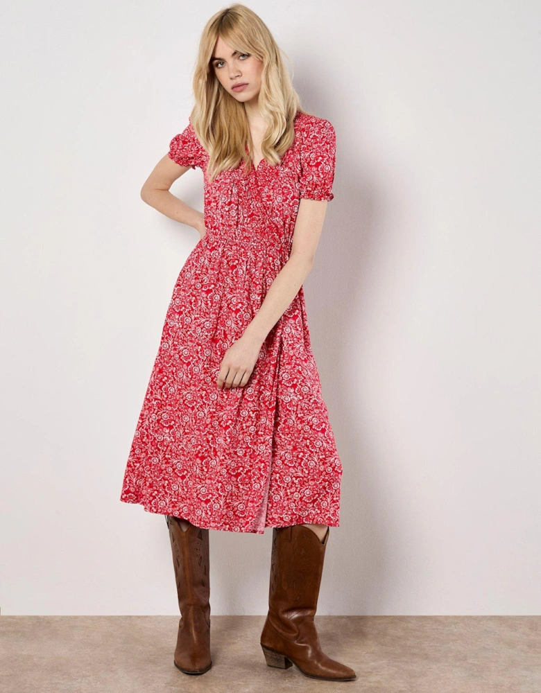Mono Fruit + Floral Vine Midi Dr
