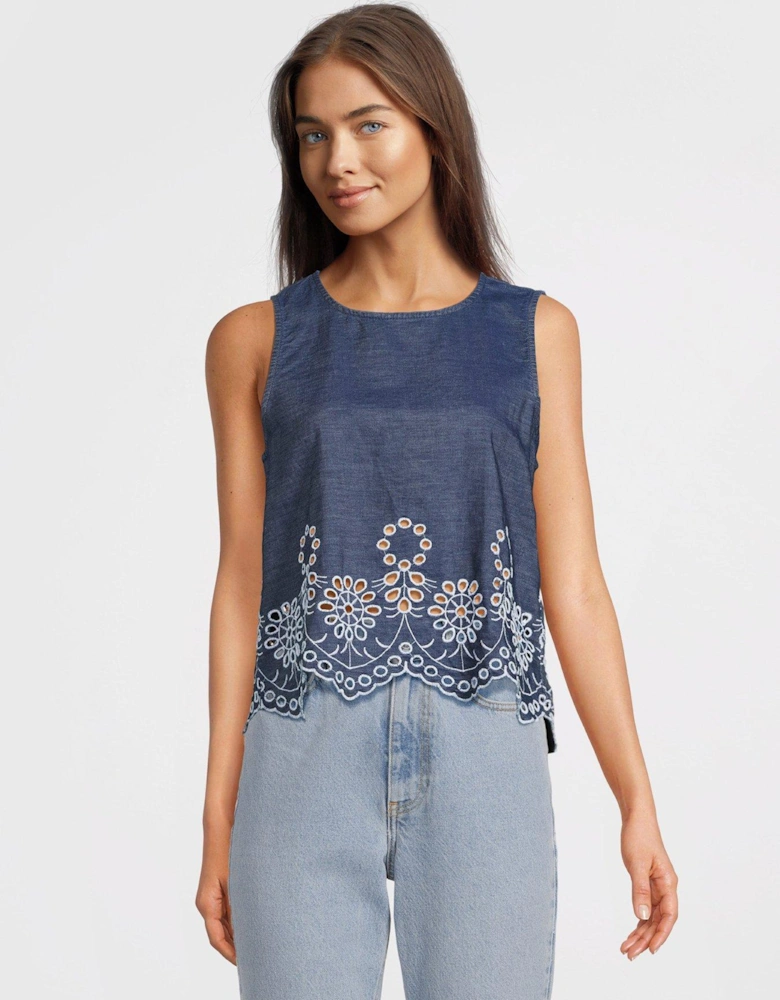 Margot Sleeveless Woven Embroidery Top - Blue