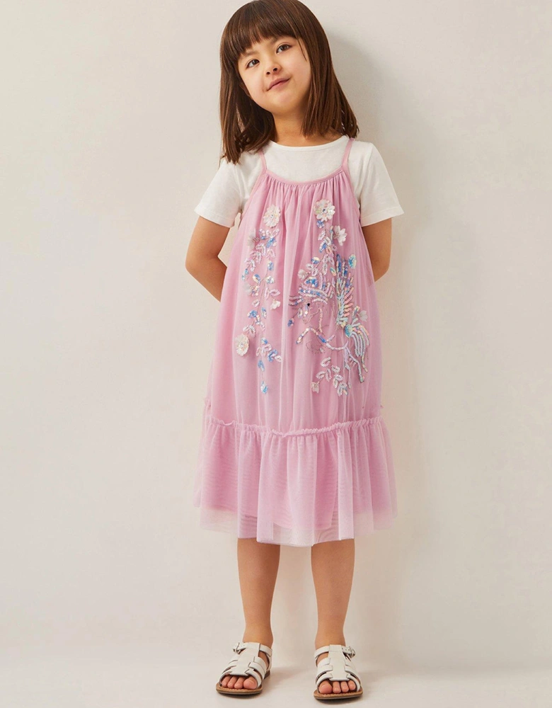 Girls 2 Piece Unicorn Embellished Dress & T-Shirt Set