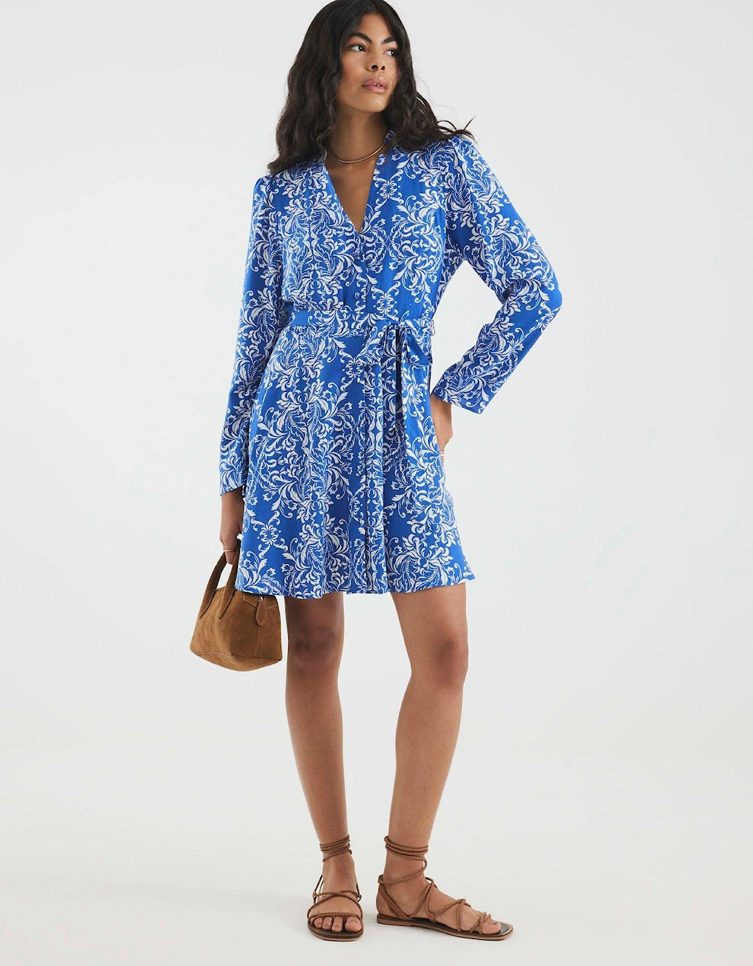 Tie Front Mini Shirt Dress - Blue, 2 of 1