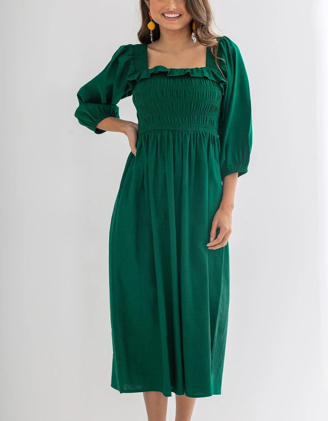 Textured Woven Frill Detail Midi Dress, 2 of 1