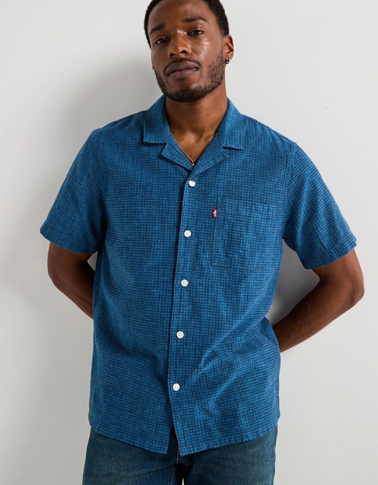 Sunset Seersucker Short Sleeve Shirt - Blue