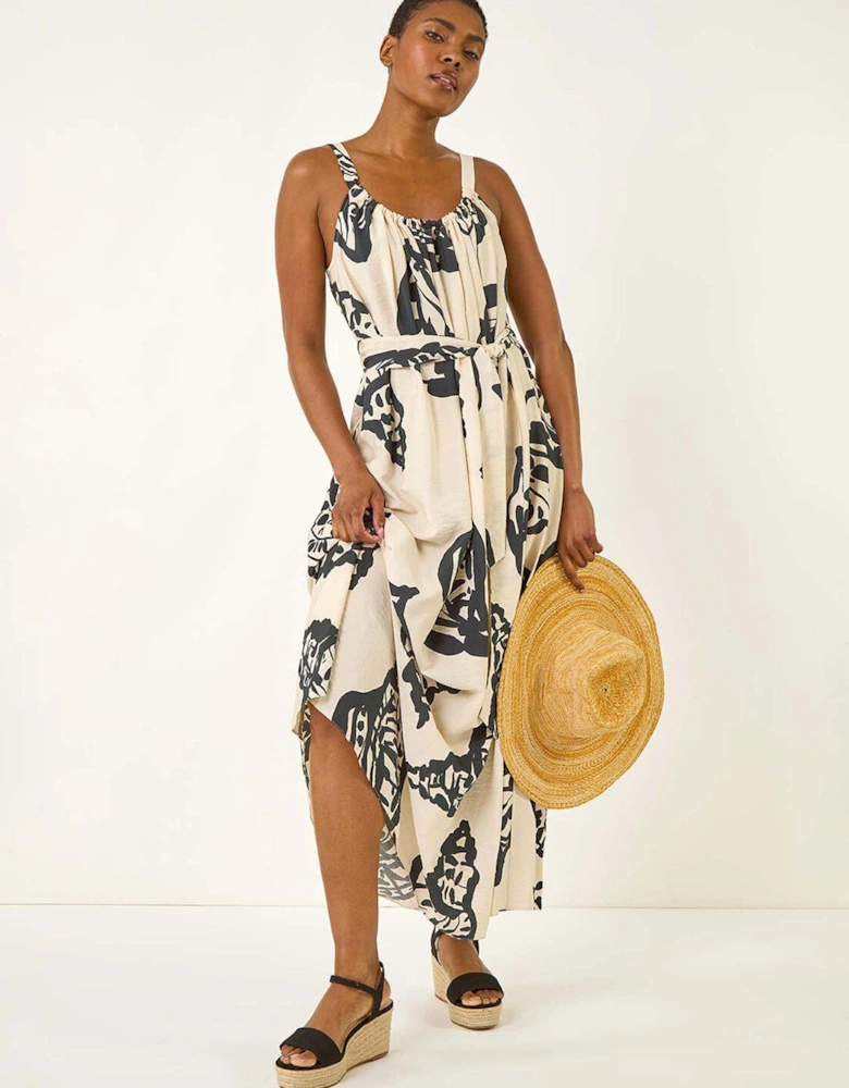 Strappy Shell Print Maxi Dress - Ivory