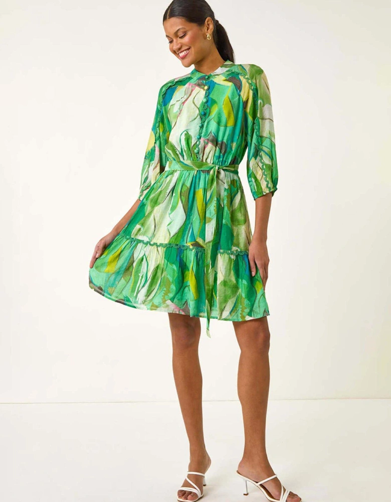 Abstract Print Button Shirt Dress - Green