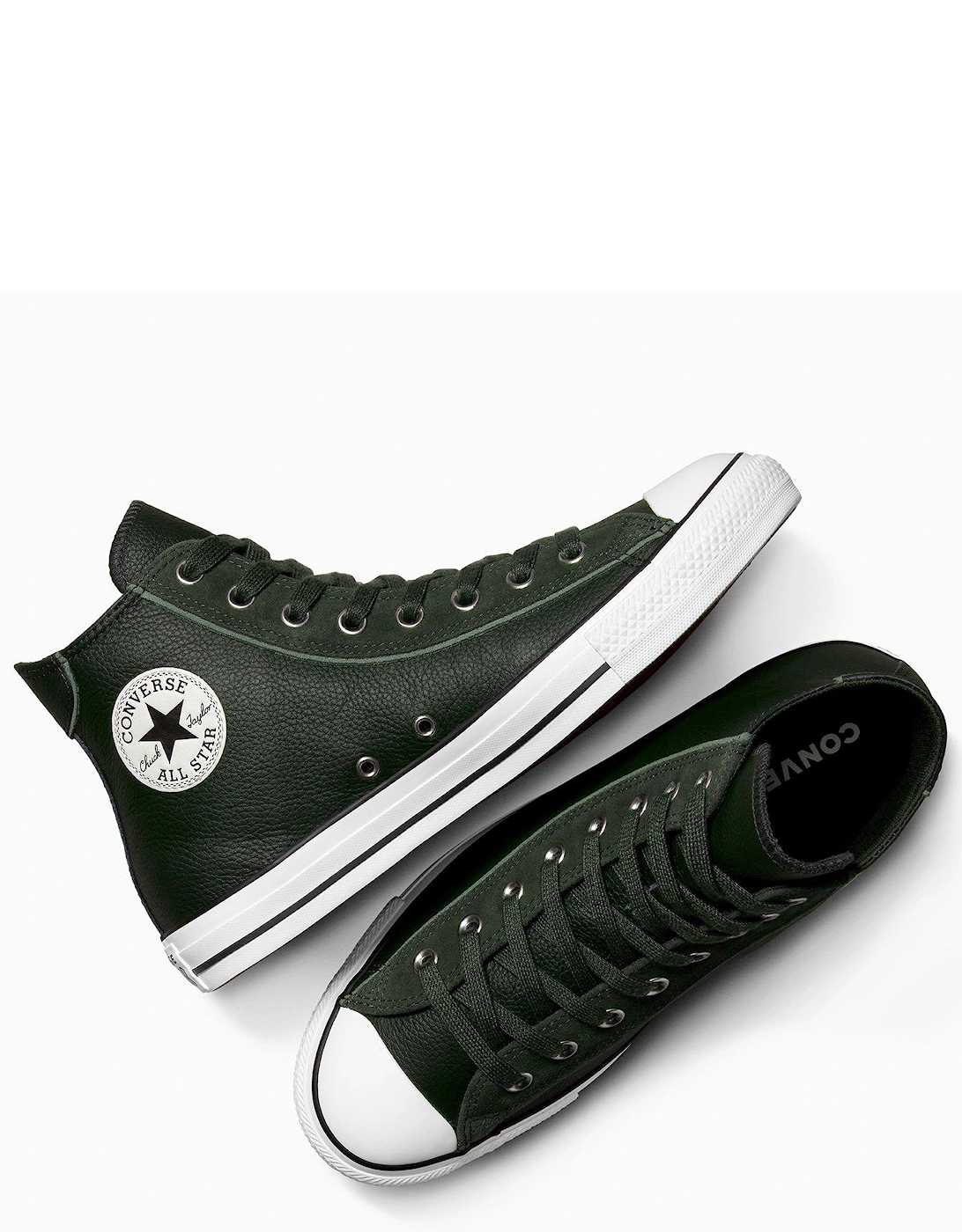 Mens Chuck Taylor All Star Wide Hi Top Leather Trainers - Black