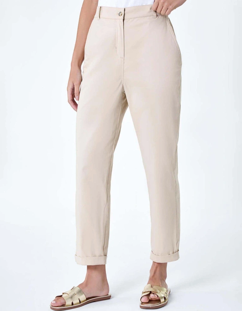 Petite Cotton Blend Stretch Chino Trousers - Stone