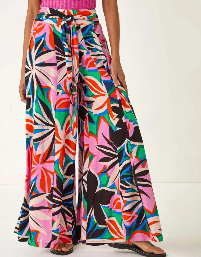Abstract Print Pocket Palazzo Trouser - Pink