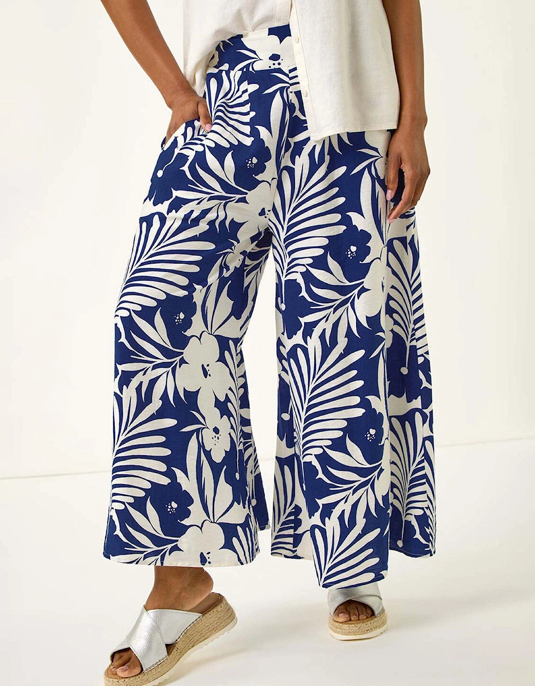 Multi Floral Print Culotte - Royal Blue, 2 of 1