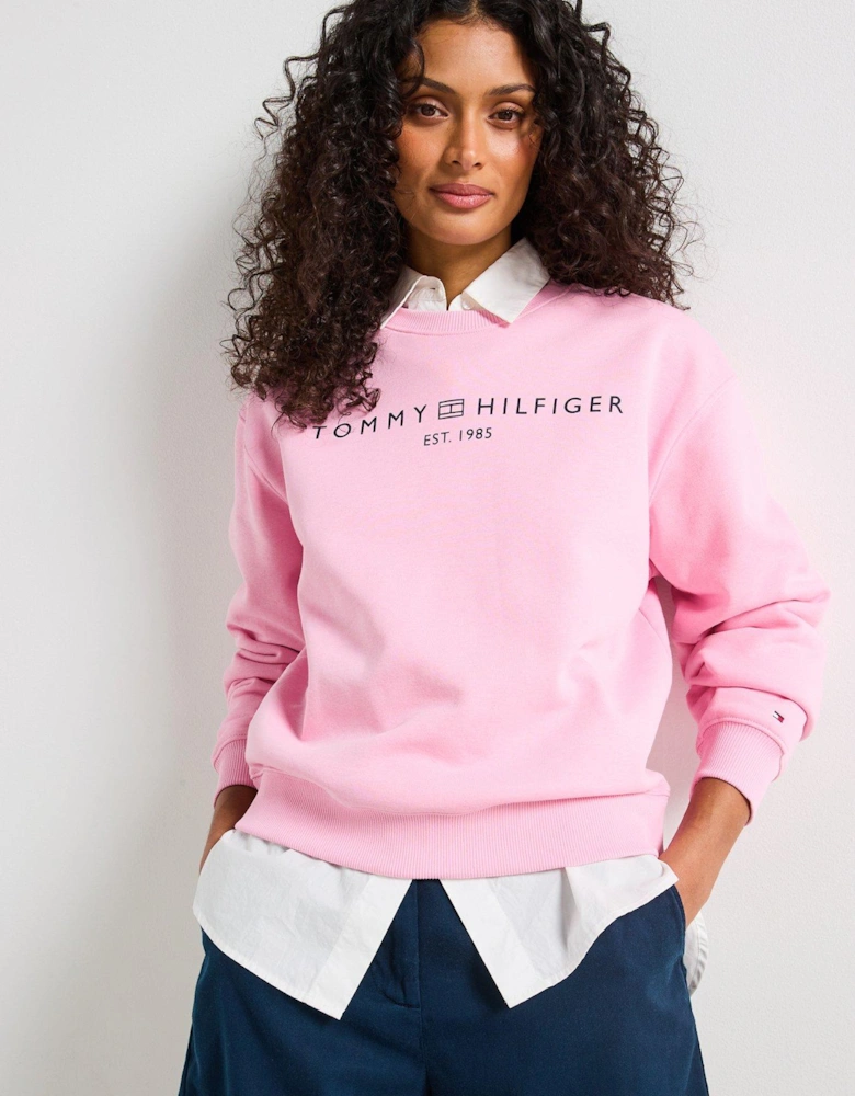 Logo Crew Neck Fleece Sweatshirt - Pink
