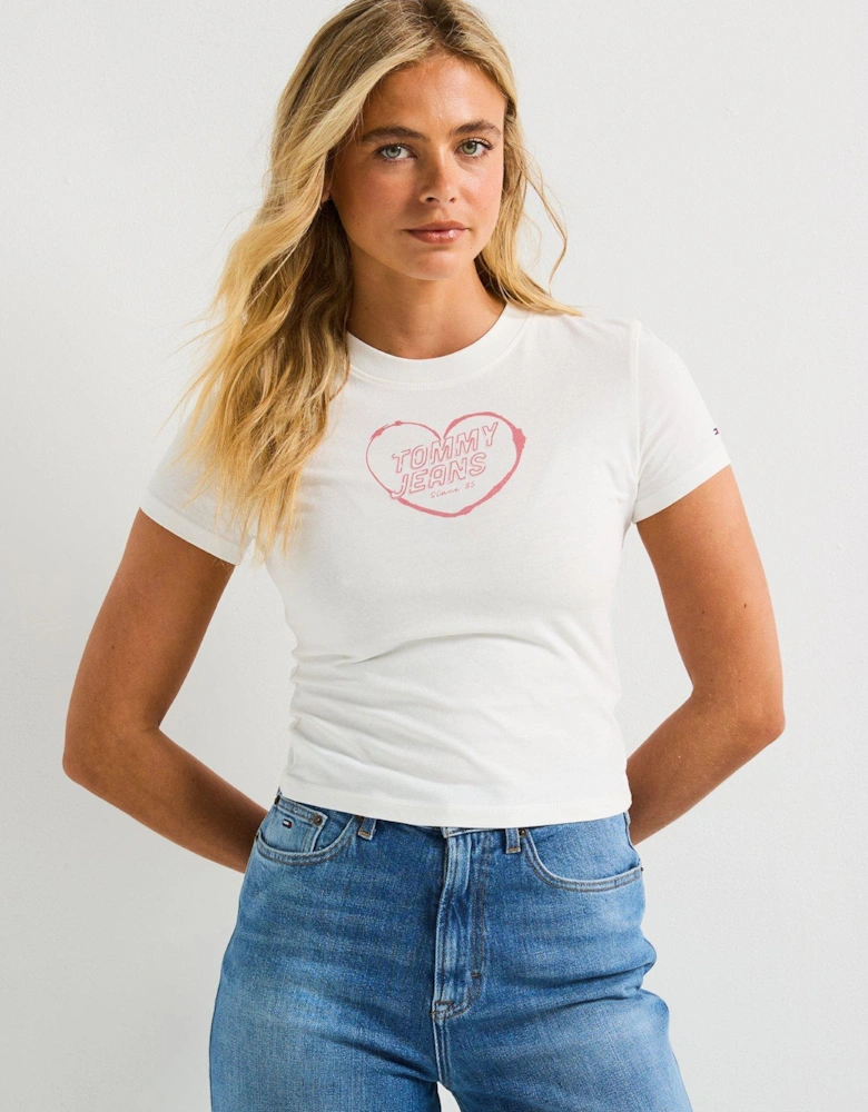 Heart Graphic Slim T-Shirt - White