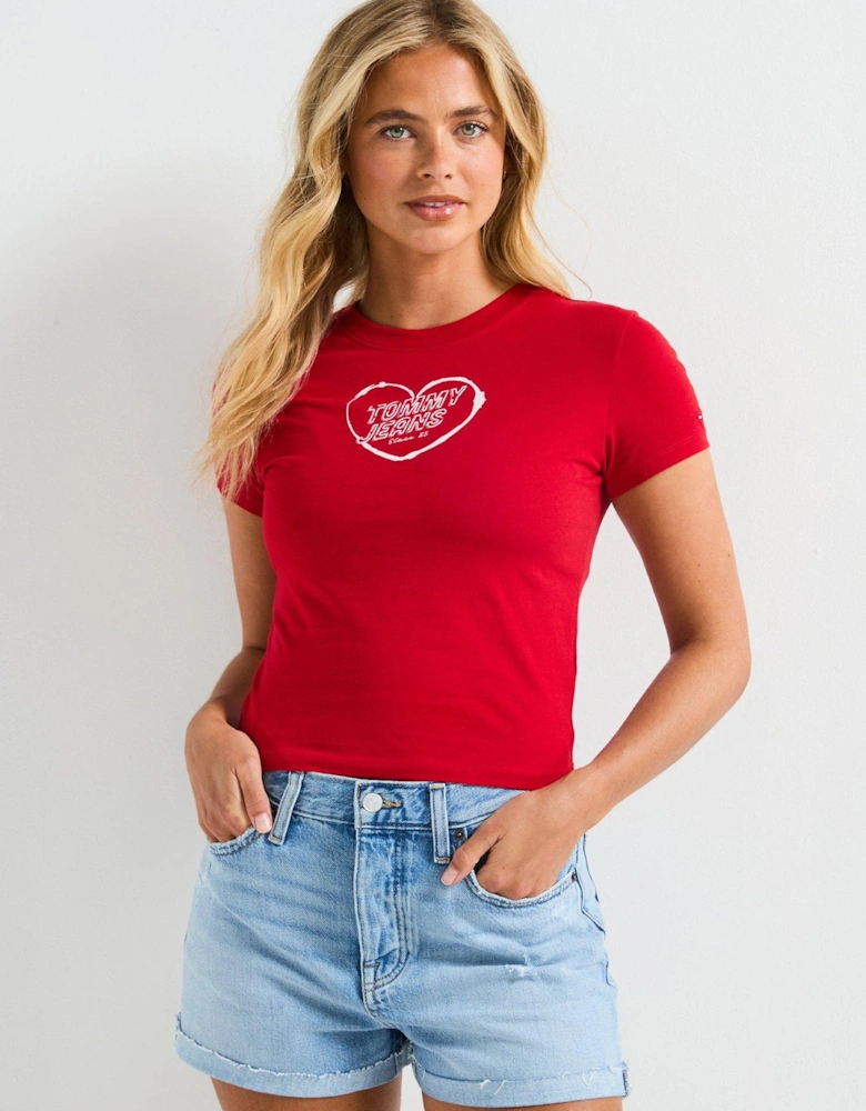 Slim Heart Graphic T-Shirt - Red