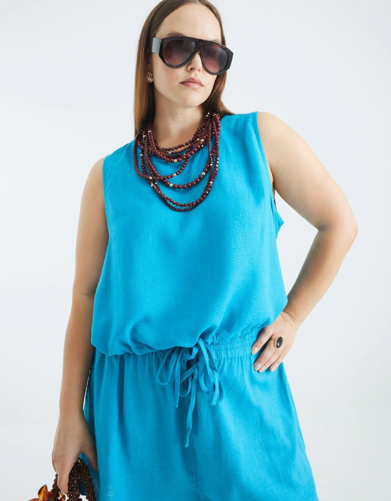 Linen Blend Tank Top - Blue