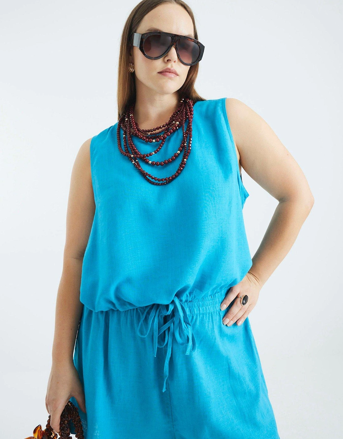 Linen Blend Tank Top - Blue, 2 of 1