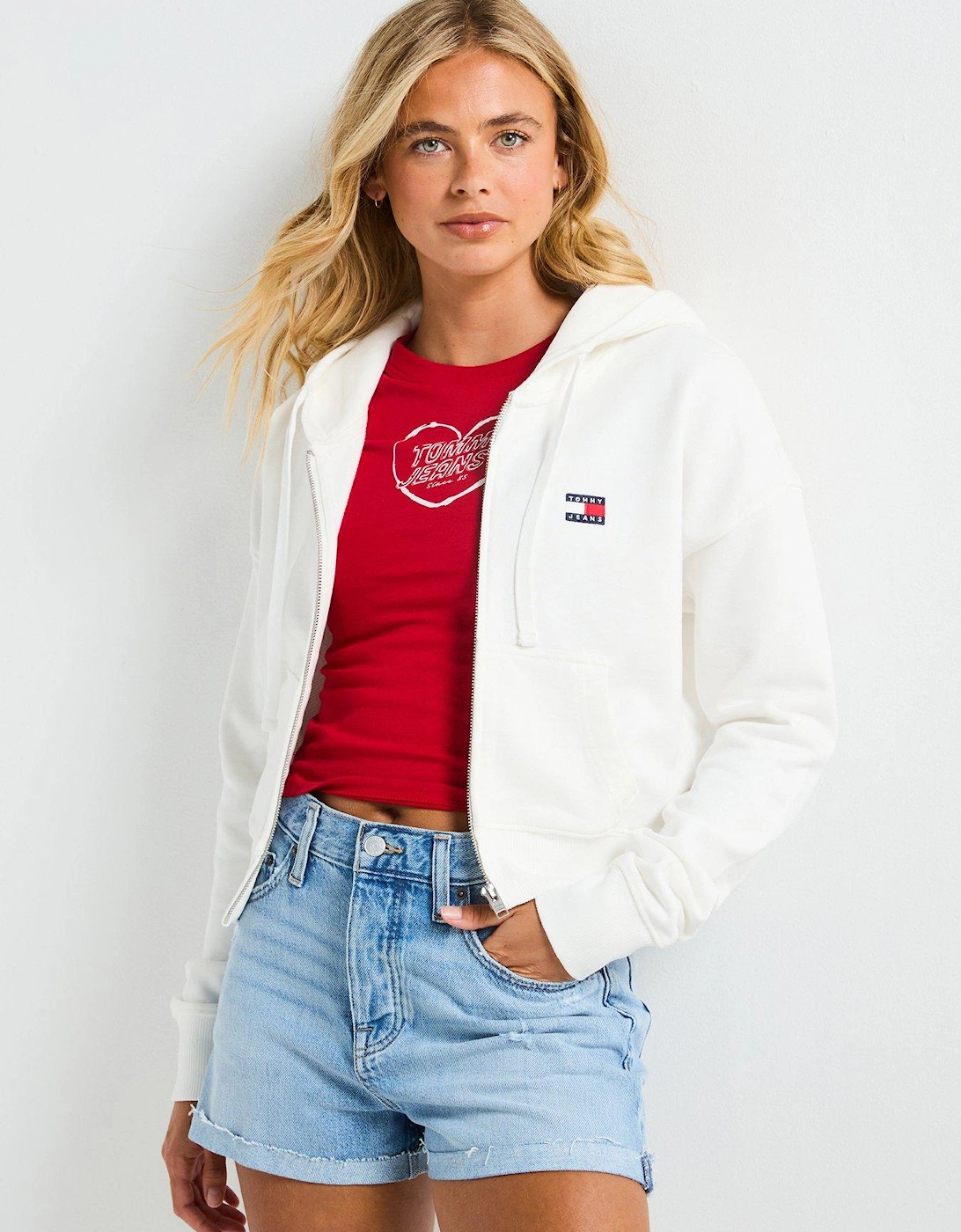 Boxy Crop Zip Through Hoodie - White, 2 of 1