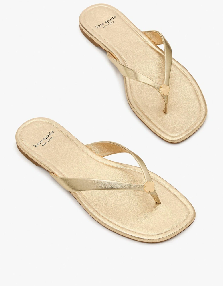 Flower Flip Flop Sandals - Gold