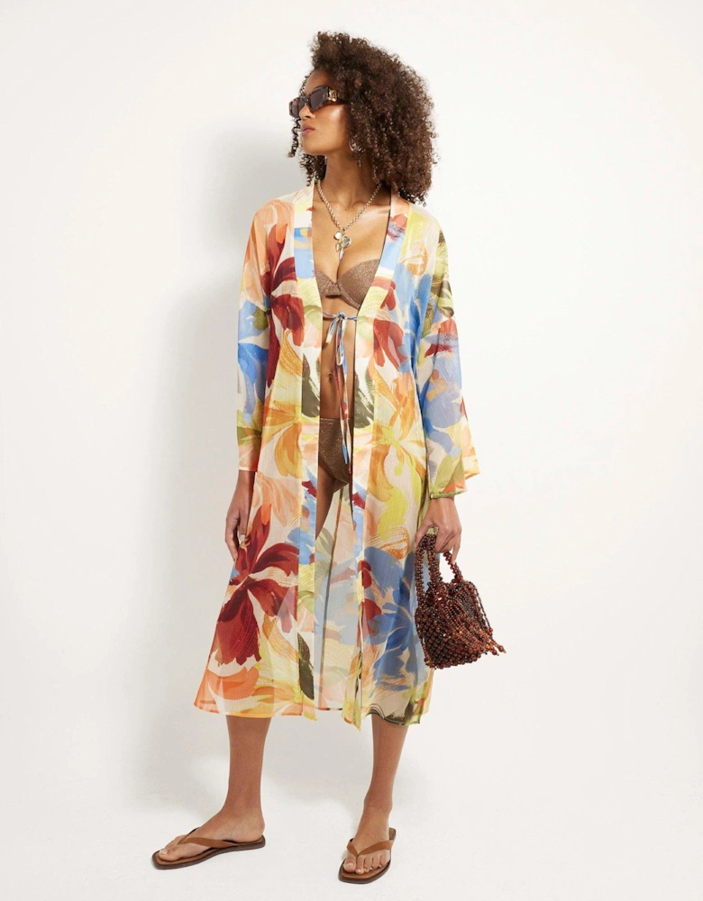 Printed Long Line Kimono - Multi