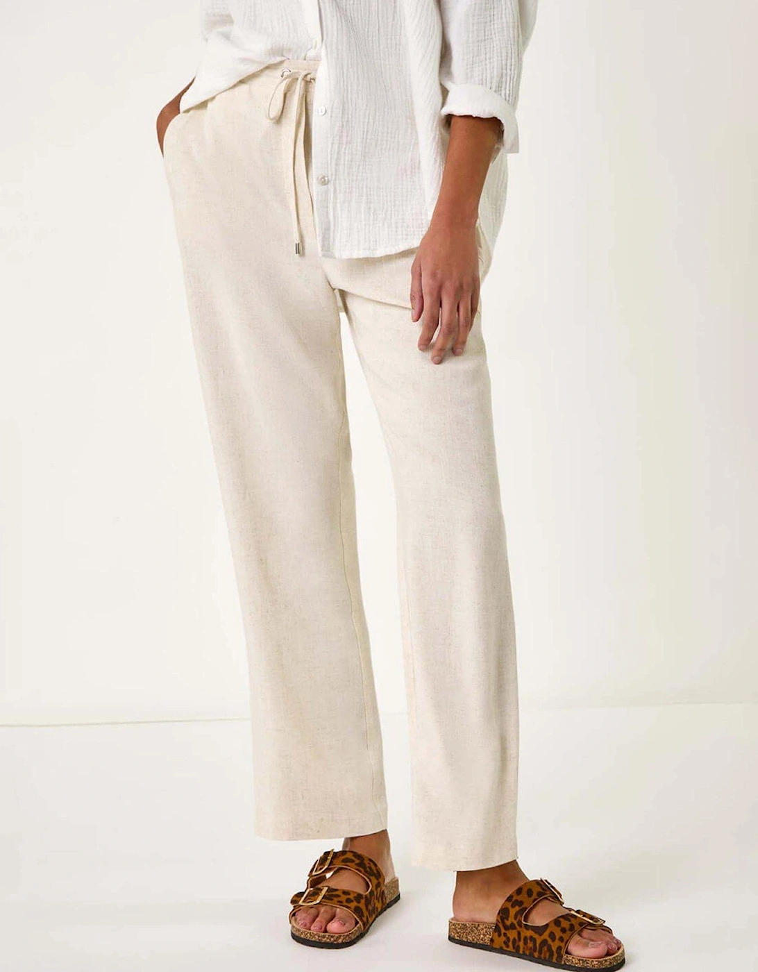 Full Length Linen Blend Trousers - Stone, 2 of 1