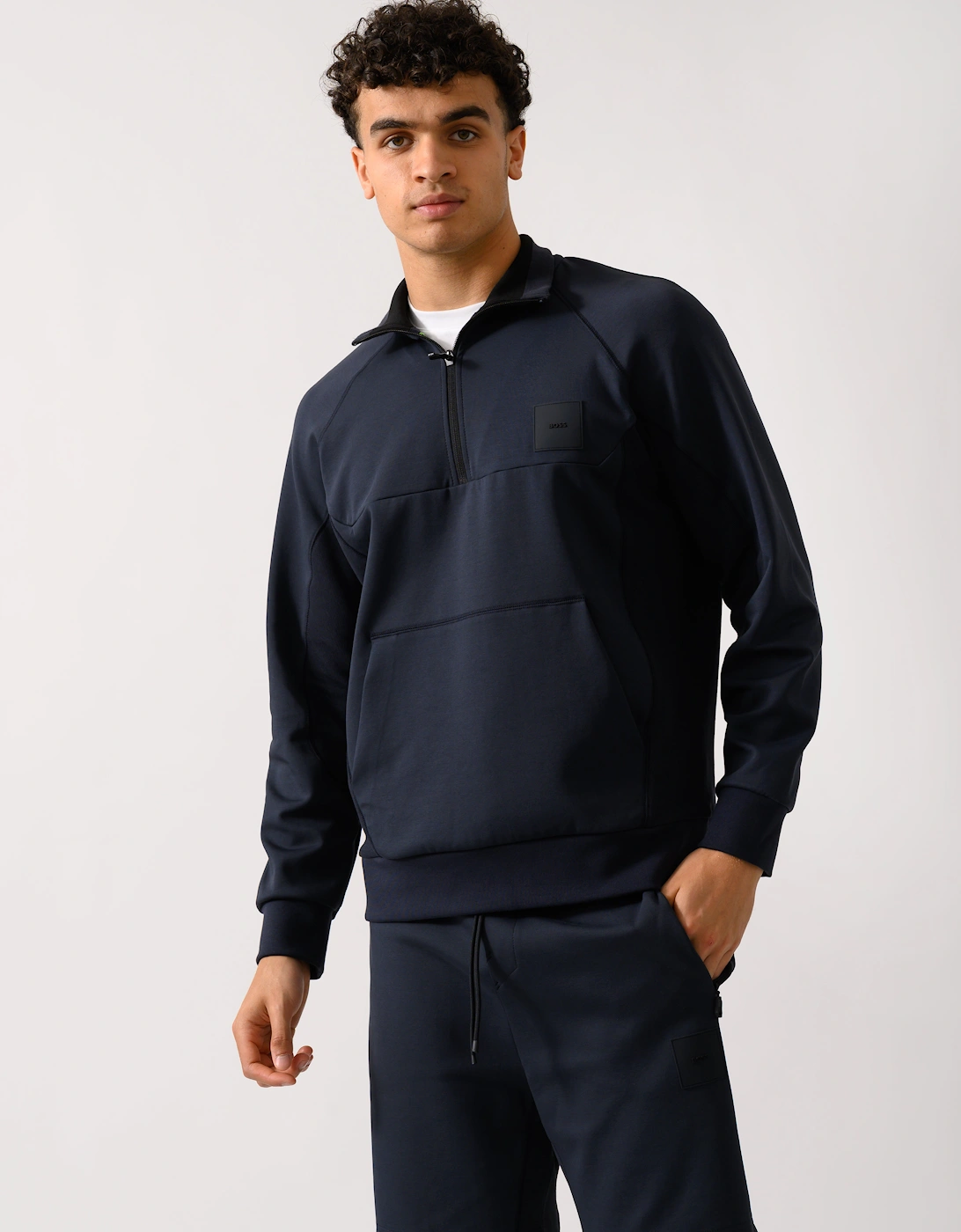 BOSS Green Sweat Rib Mens Half Zip Sweatshirt - Dark Blue 402, 2 of 1