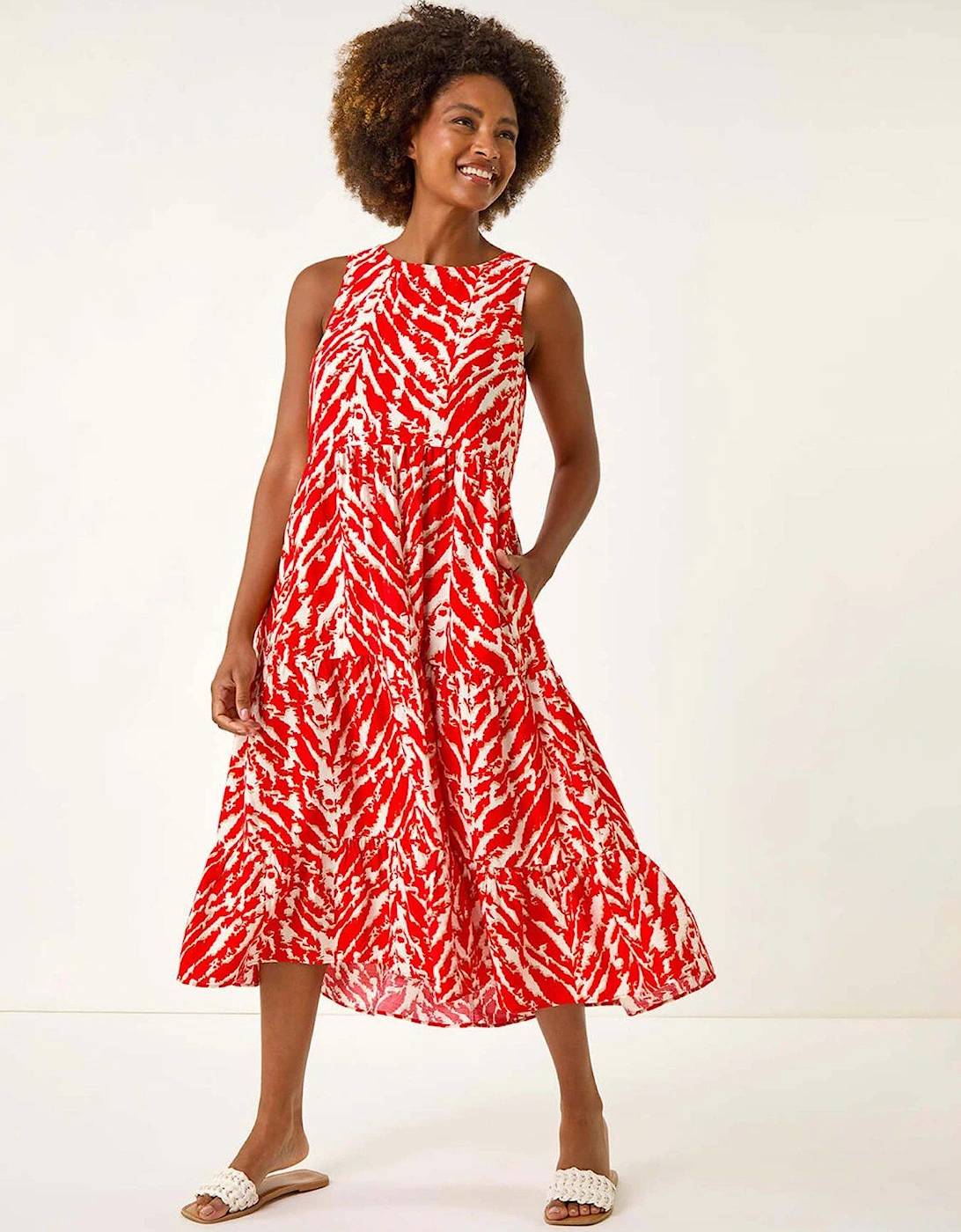 Abstract Tiered Smock Dress - Red, 2 of 1