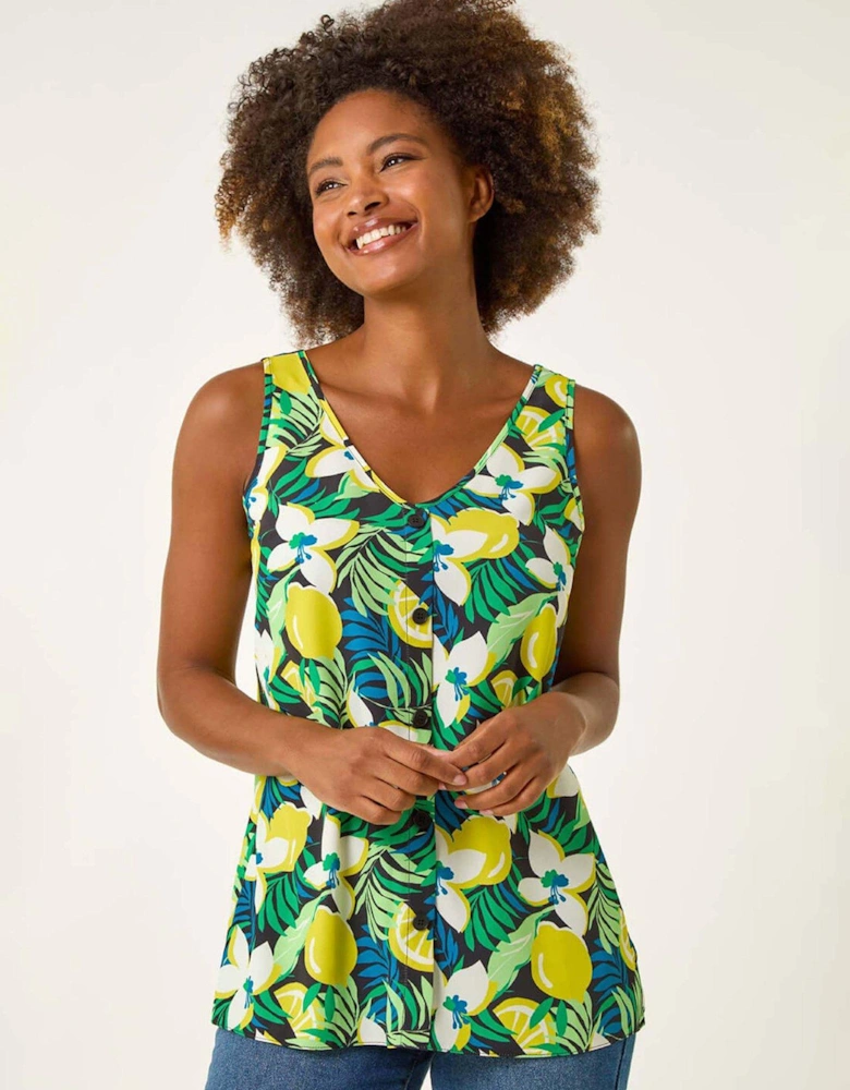 Lemon Floral Buttoned Vest Top - Yellow