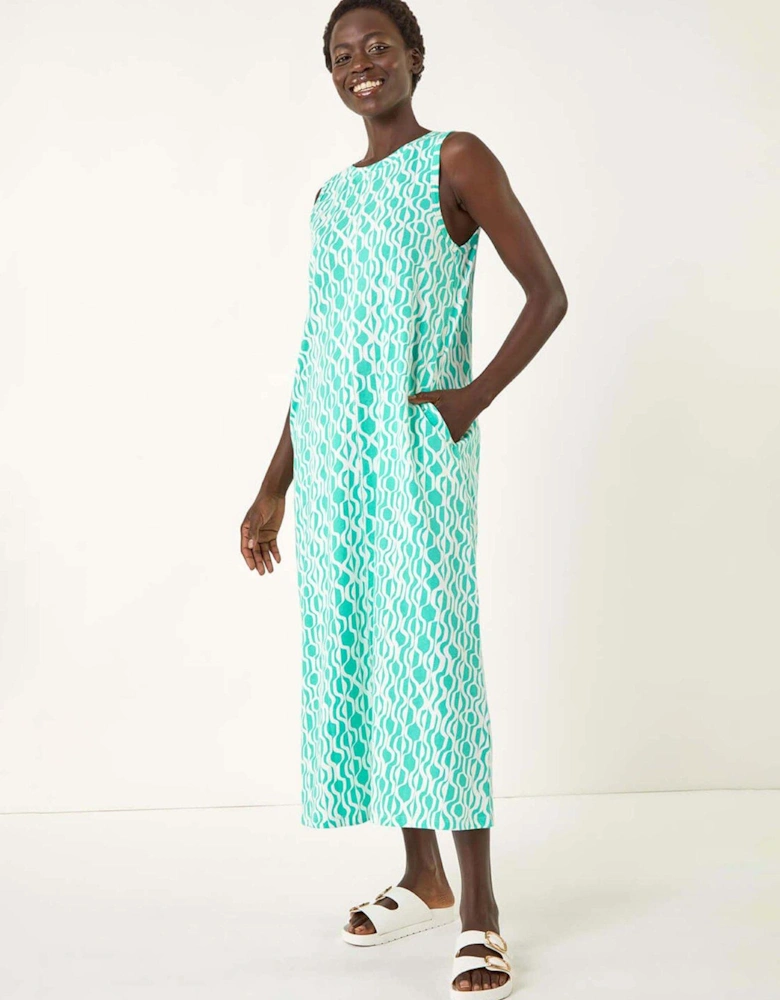 Geo Print Pocket Midi Dress - Mint