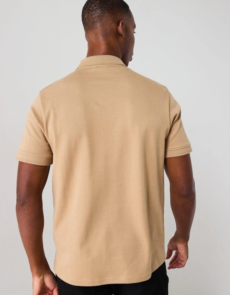 Interlock Concealed Placket Polo - Brown
