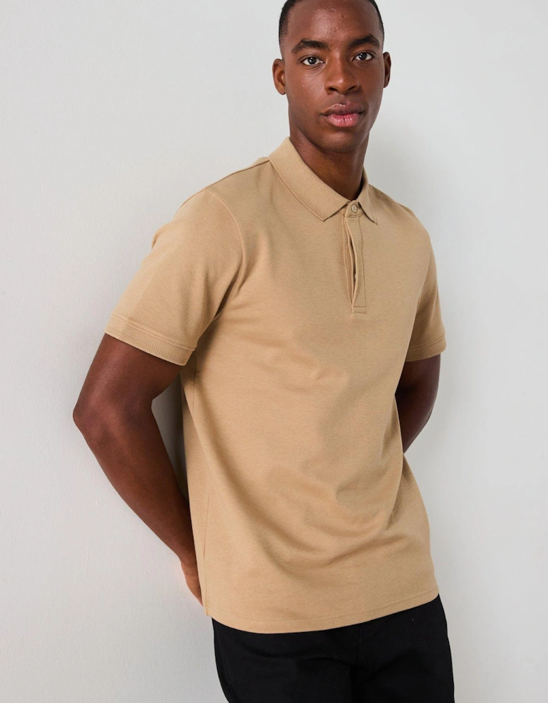 Interlock Concealed Placket Polo - Brown