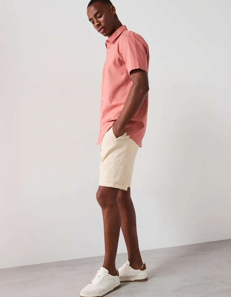 Short Sleeve Standard Collar Linen Shirt - Terracotta
