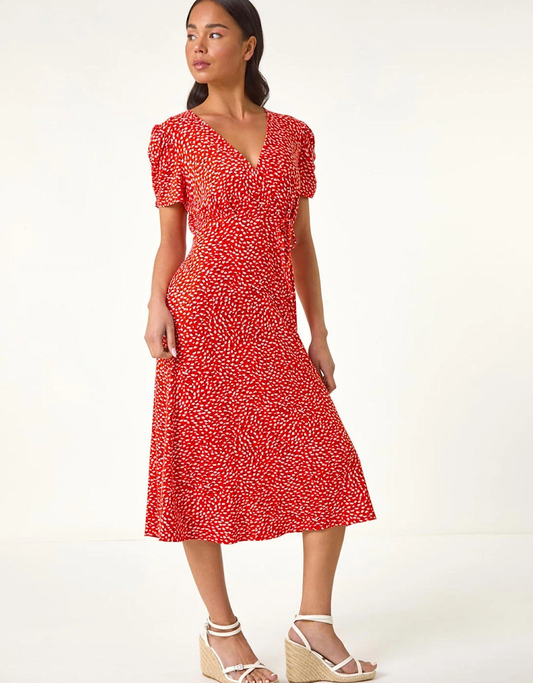 Petite Floral Ditsy Stretch Dress - Red, 2 of 1