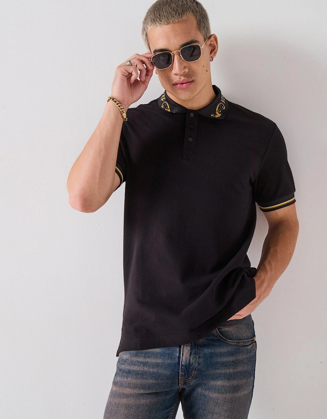 Logo Collar Pique Polo Shirt - Black, 2 of 1
