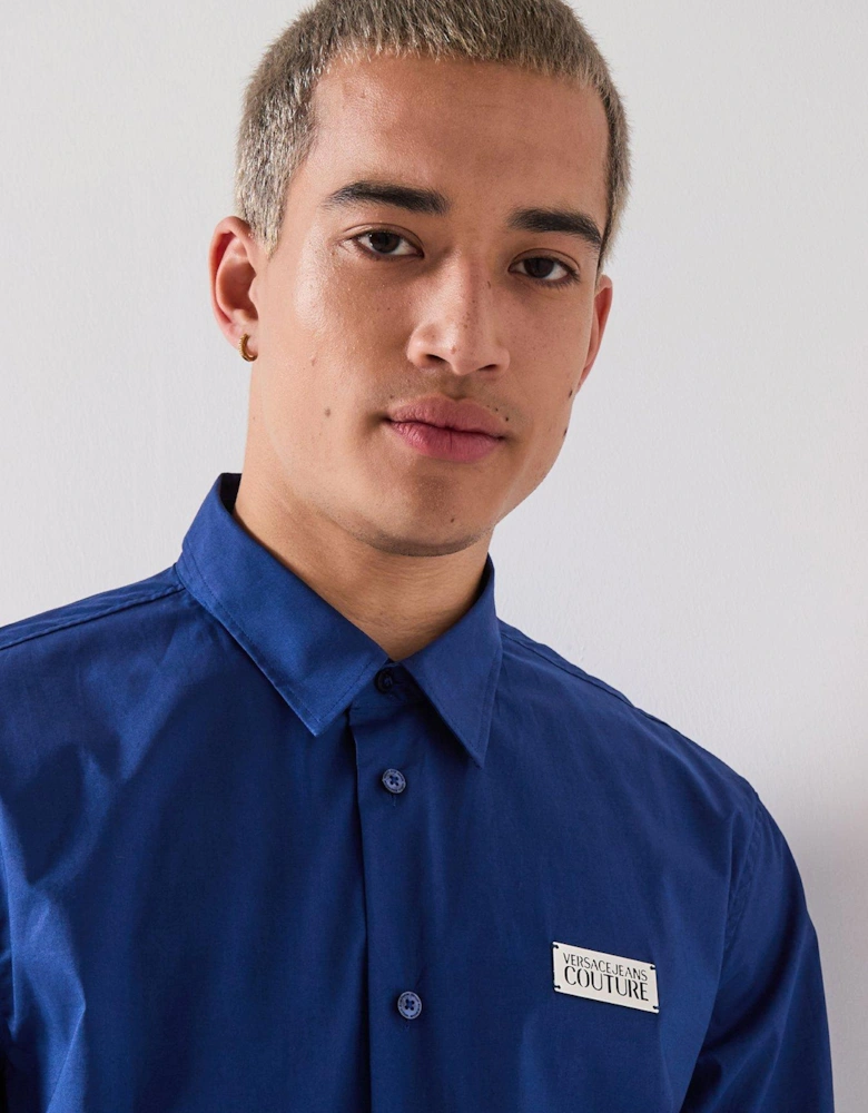 Metal Plaque Poplin Shirt - Blue