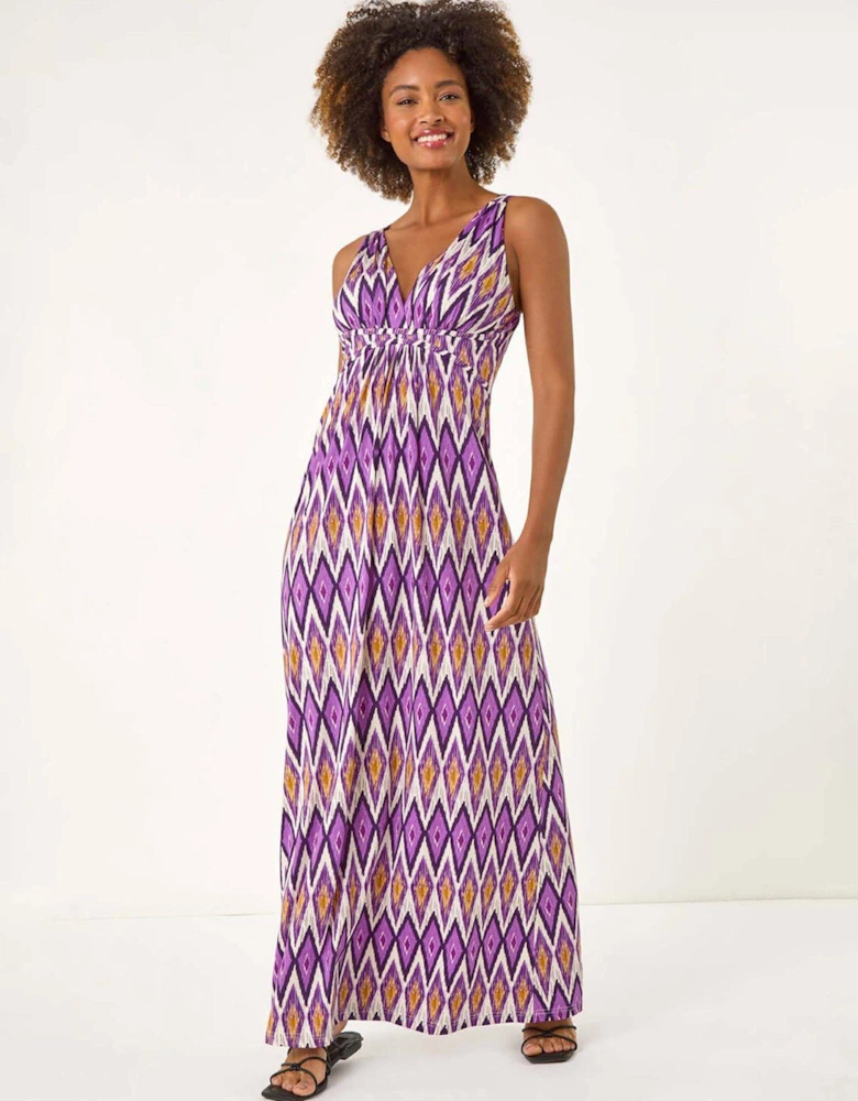 Geometric V-neck Maxi Dress - Purple