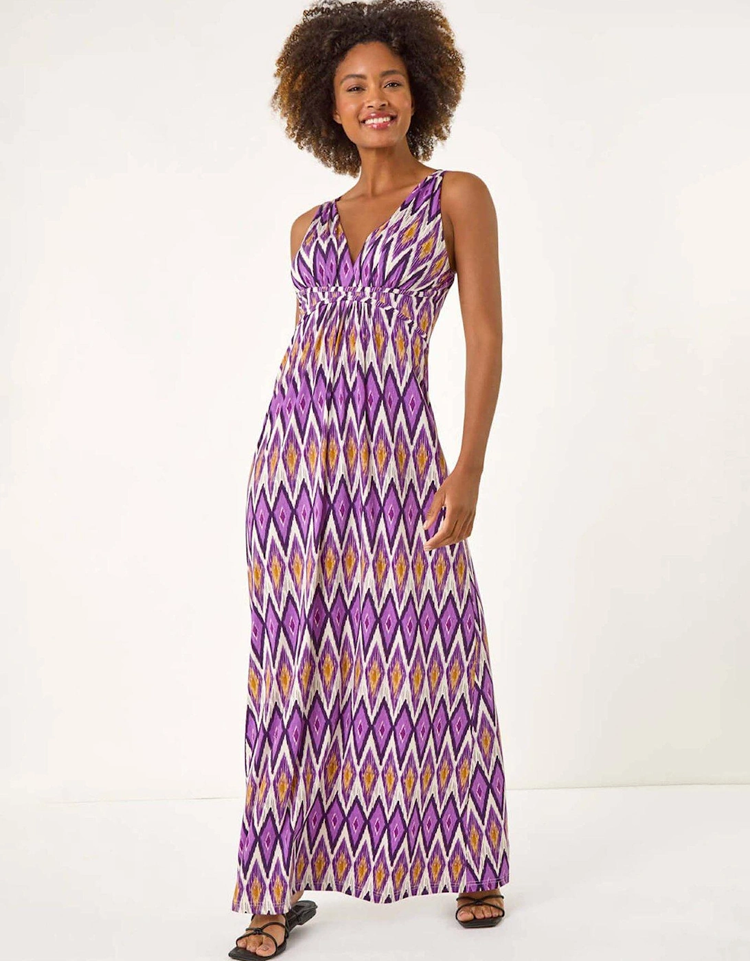 Geometric V-neck Maxi Dress - Purple, 2 of 1