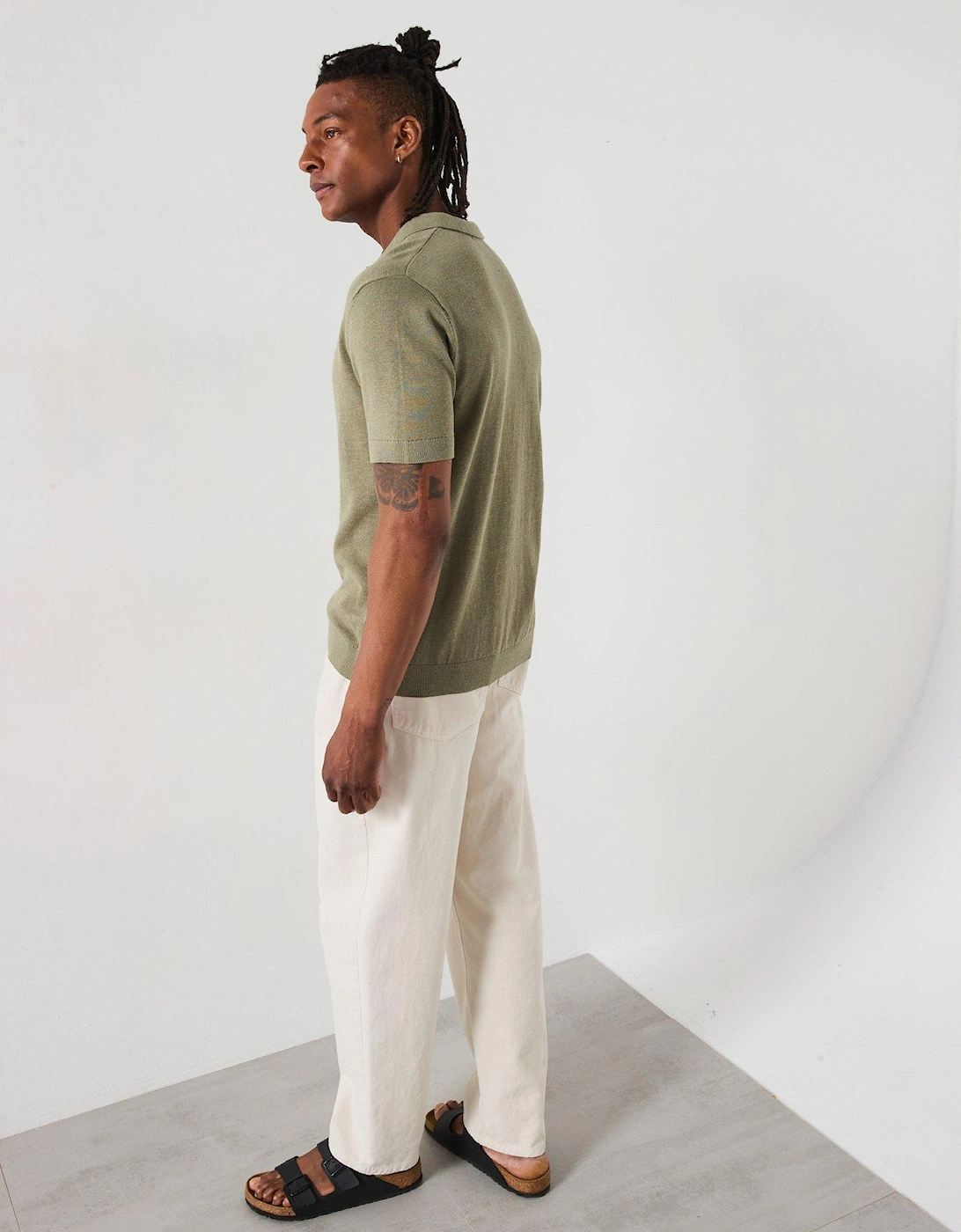 Mattis Short Sleeve Open Collar Knitted Polo - Light Khaki