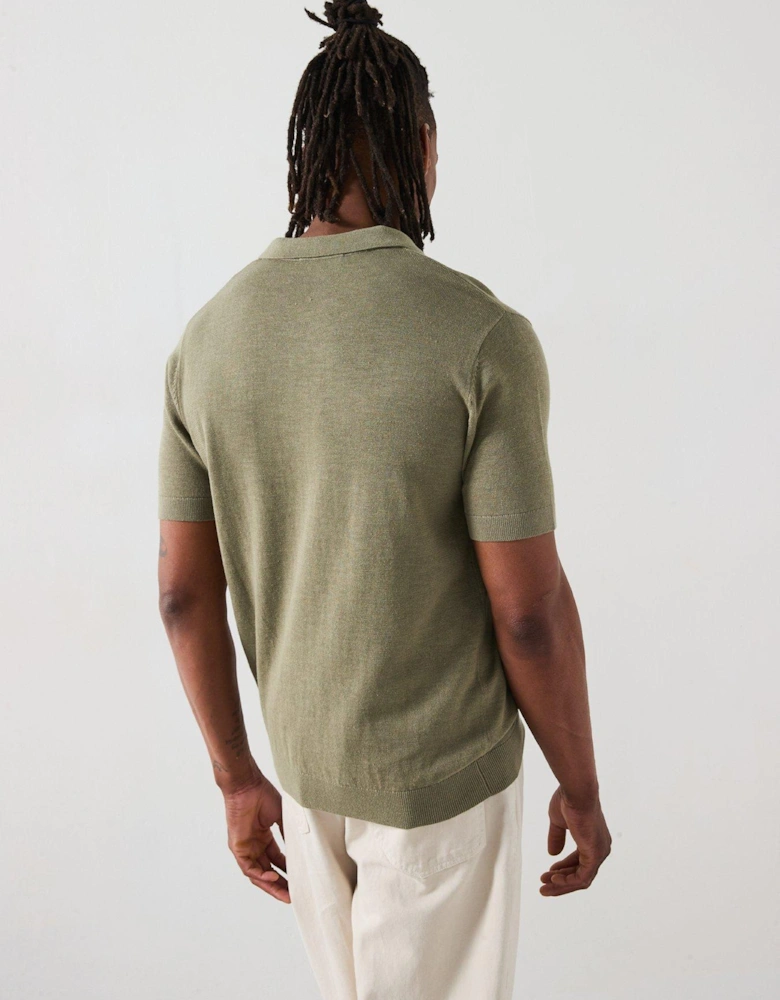 Mattis Short Sleeve Open Collar Knitted Polo - Light Khaki