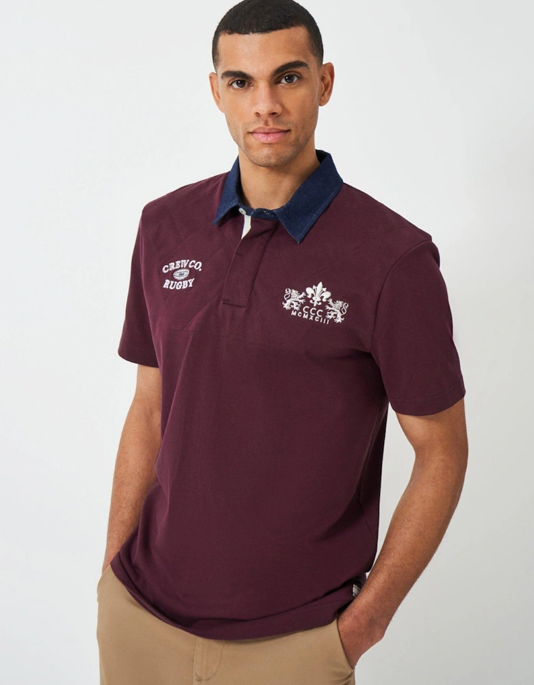 Embroidered Cotton Short Sleeve Rugby Polo Shirt - Dar Red