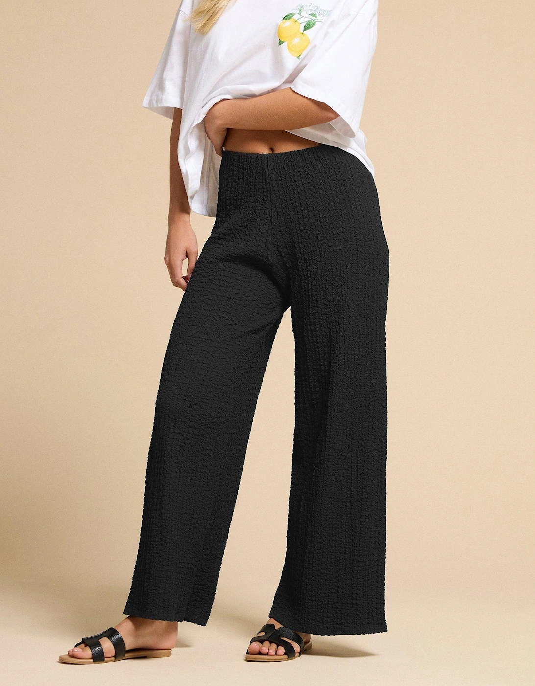 Petite Textured Wide Leg Trouser - Black, 2 of 1