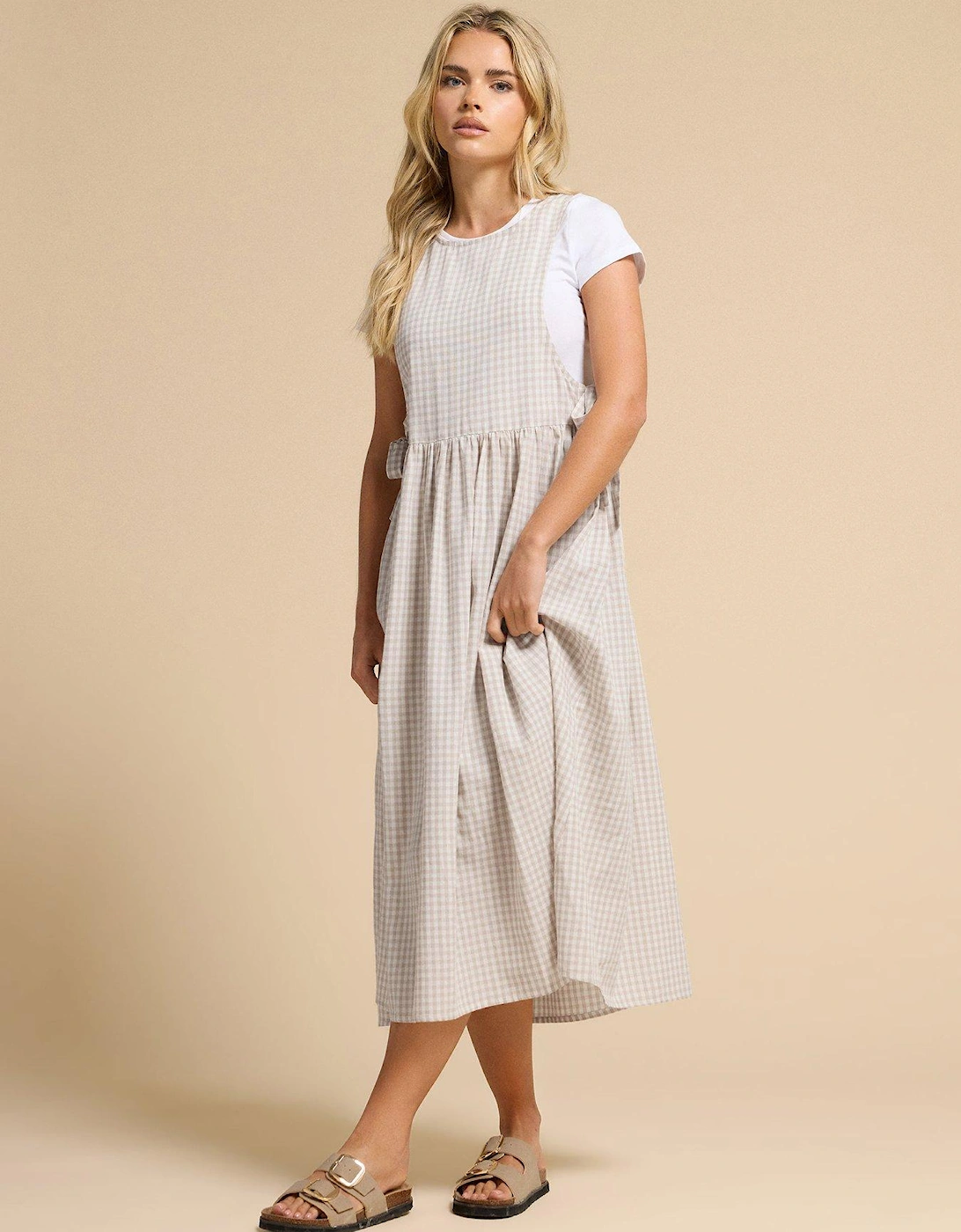 Petite Gingham Tie Pinafore Dress - Natural, 2 of 1