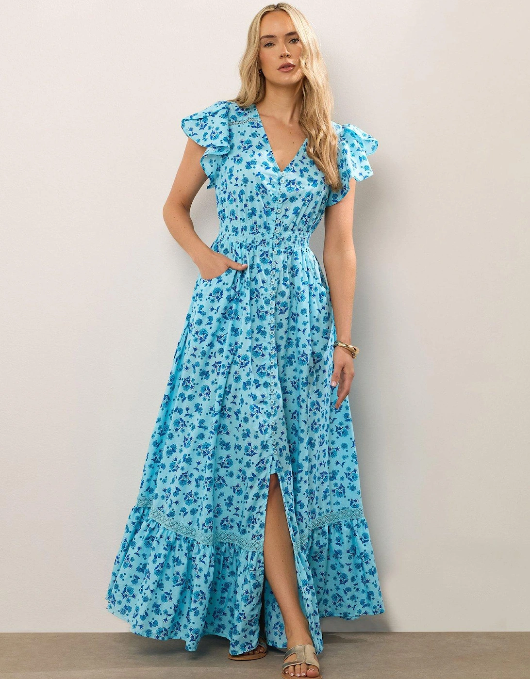 Ditsy Button Maxi Dress - Blue, 2 of 1