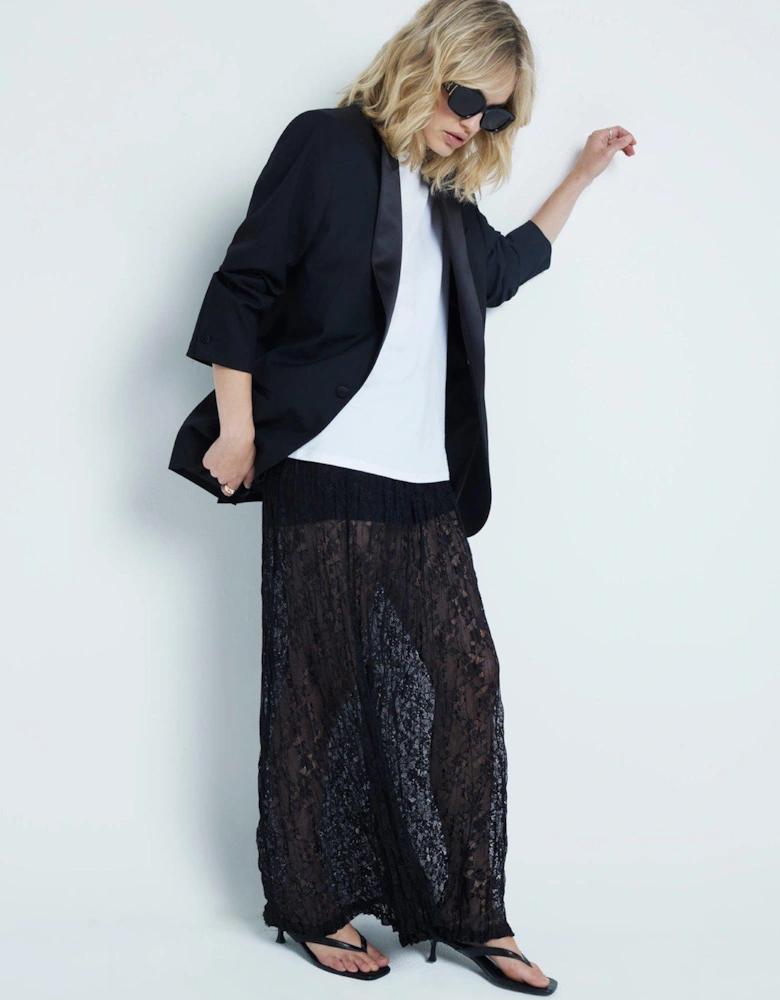 Lace Crinkle Maxi Skirt - Black