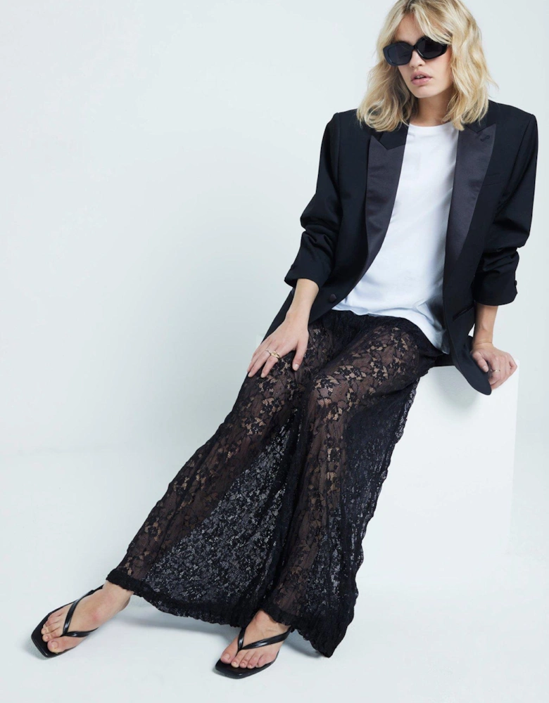 Lace Crinkle Maxi Skirt - Black