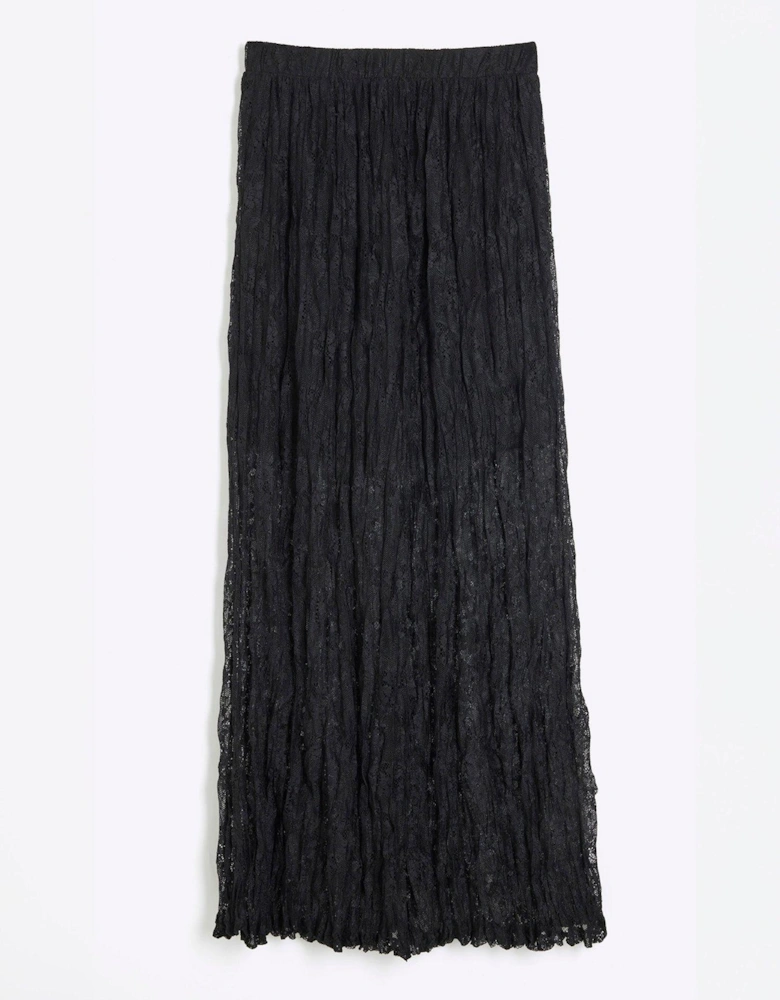 Lace Crinkle Maxi Skirt - Black