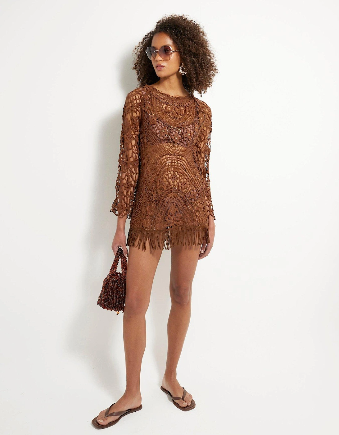 Crochet Tunic Dress - Brown, 2 of 1