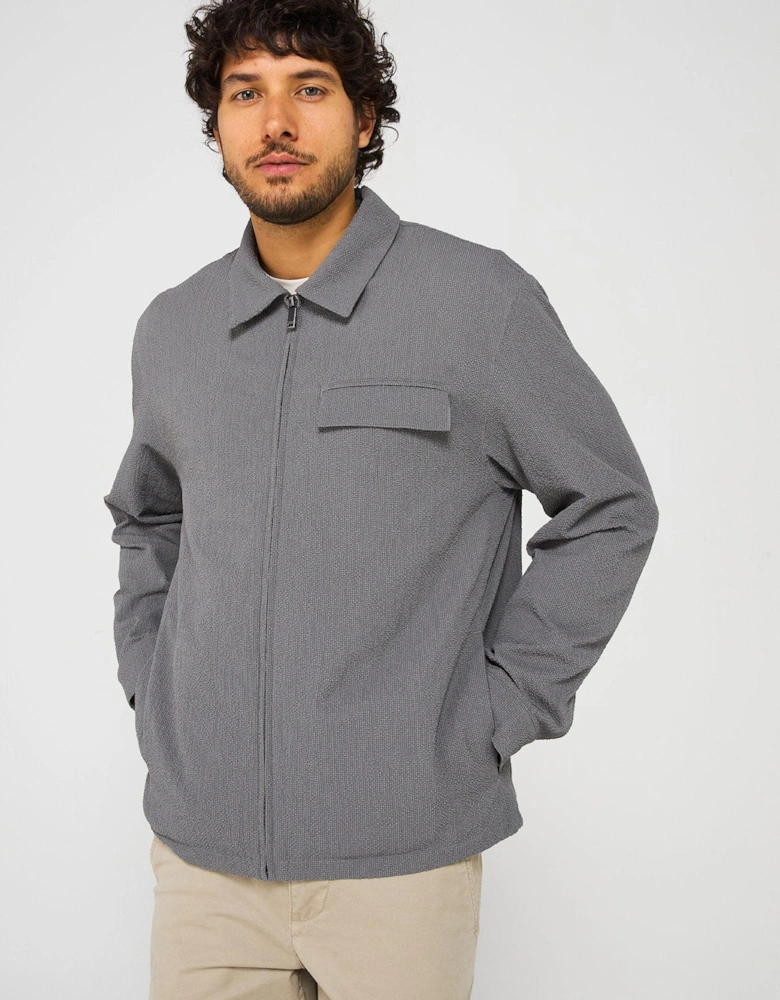 Long Sleeve Seersucker Overshirt - Grey